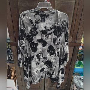 Premise Women's Plus Size Pullover Tye Dye Top XXL Black White